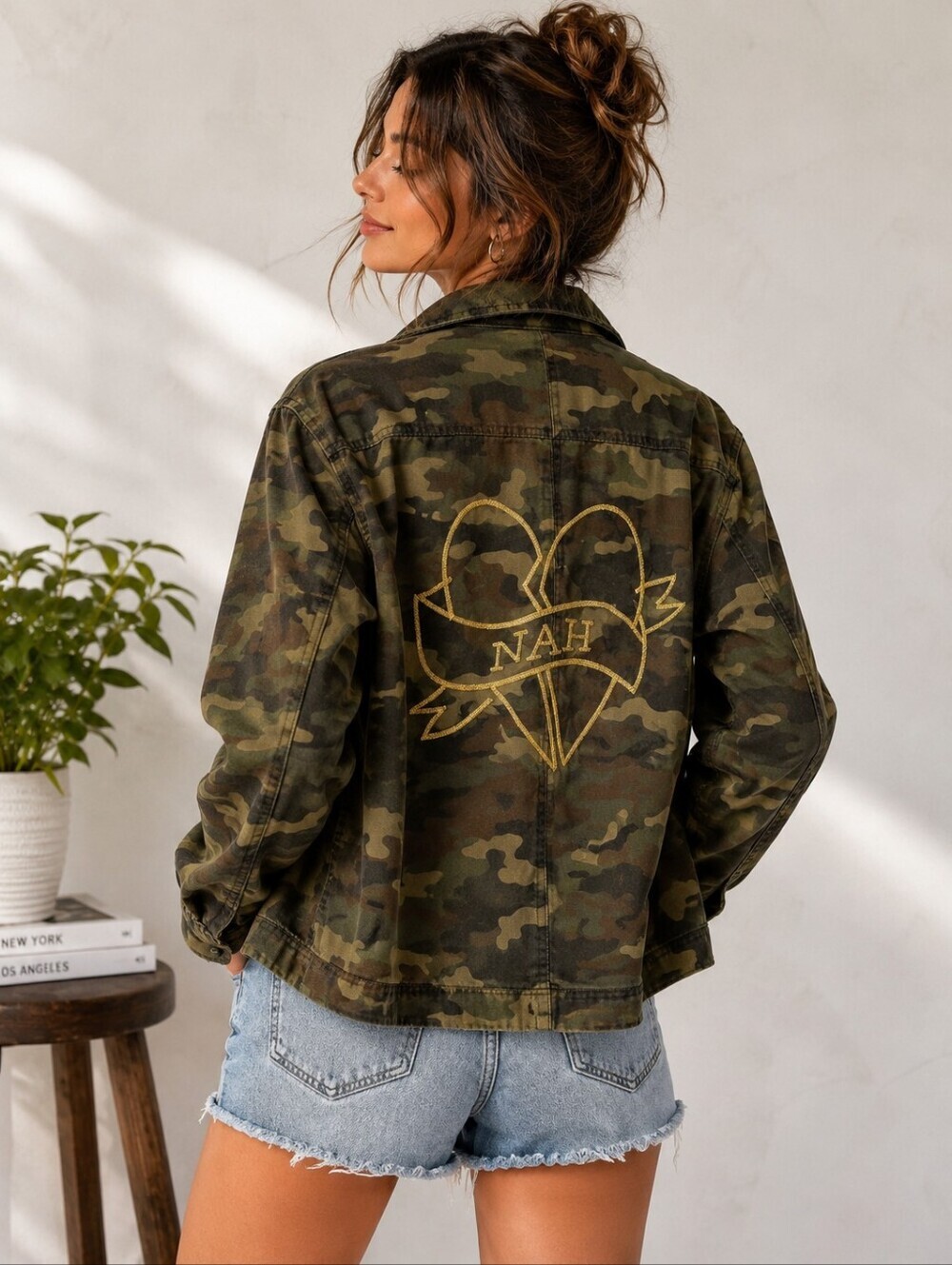 American Eagle Embroidered NAH Heart Camo Jacket Shacket Small